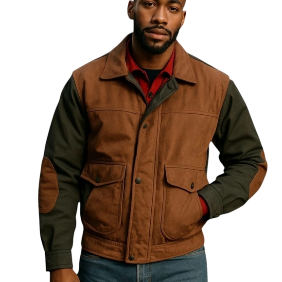 Andrew Marc brown leather plaid Trim Gorpcore Warm rare bomber jacket Sz XXL - Picture 1 of 11
